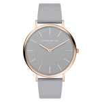 Liebeskind Berlin Armbanduhr mit grauem Zifferblatt, roségoldenem Gehäuse und grauem Lederband Produktbild
