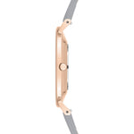 Liebeskind Berlin Armbanduhr mit grauem Zifferblatt, roségoldenem Gehäuse und grauem Lederband Seitenansicht