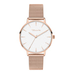 Tamaris Armbanduhr mit roségoldenem Gehäuse und roségoldenem Mesh-Armband Produktbild