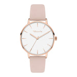 Tamaris Armbanduhr mit roségoldenem Gehäuse und Indizes und rosa Lederband Produktbild