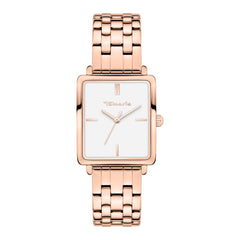 Tamaris Armbanduhr mit eckigem roségoldenem Gehäuse und roségoldenem Edelstahlband Produktbild