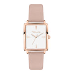 Tamaris Armbanduhr mit eckigem roségoldenem Gehäuse und rosa Lederband Produktbild