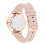 Tamaris Armbanduhr mit roségoldenem Gehäuse und Indizes und rosa Lederband Rückansicht