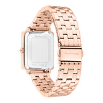 Tamaris Armbanduhr mit eckigem roségoldenem Gehäuse und roségoldenem Edelstahlband Rückansicht