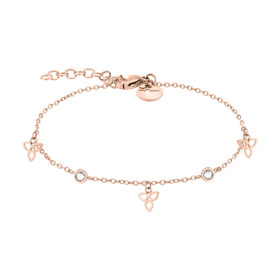 Tamaris Armband mit feiner Gliederkette, Blütenanhängern und Zirkoniasteinen in der Farbe roségold Produktbild