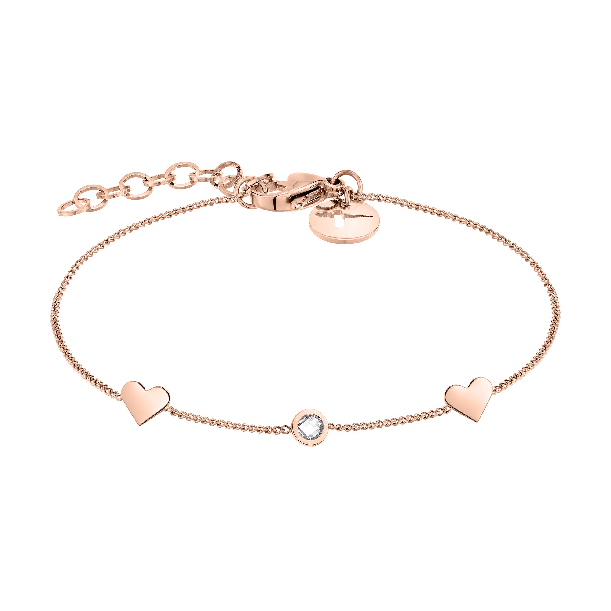 Tamaris Armband mit zwei Herzanhängern und Zirkoniastein in der Farbe roségold Produktbild