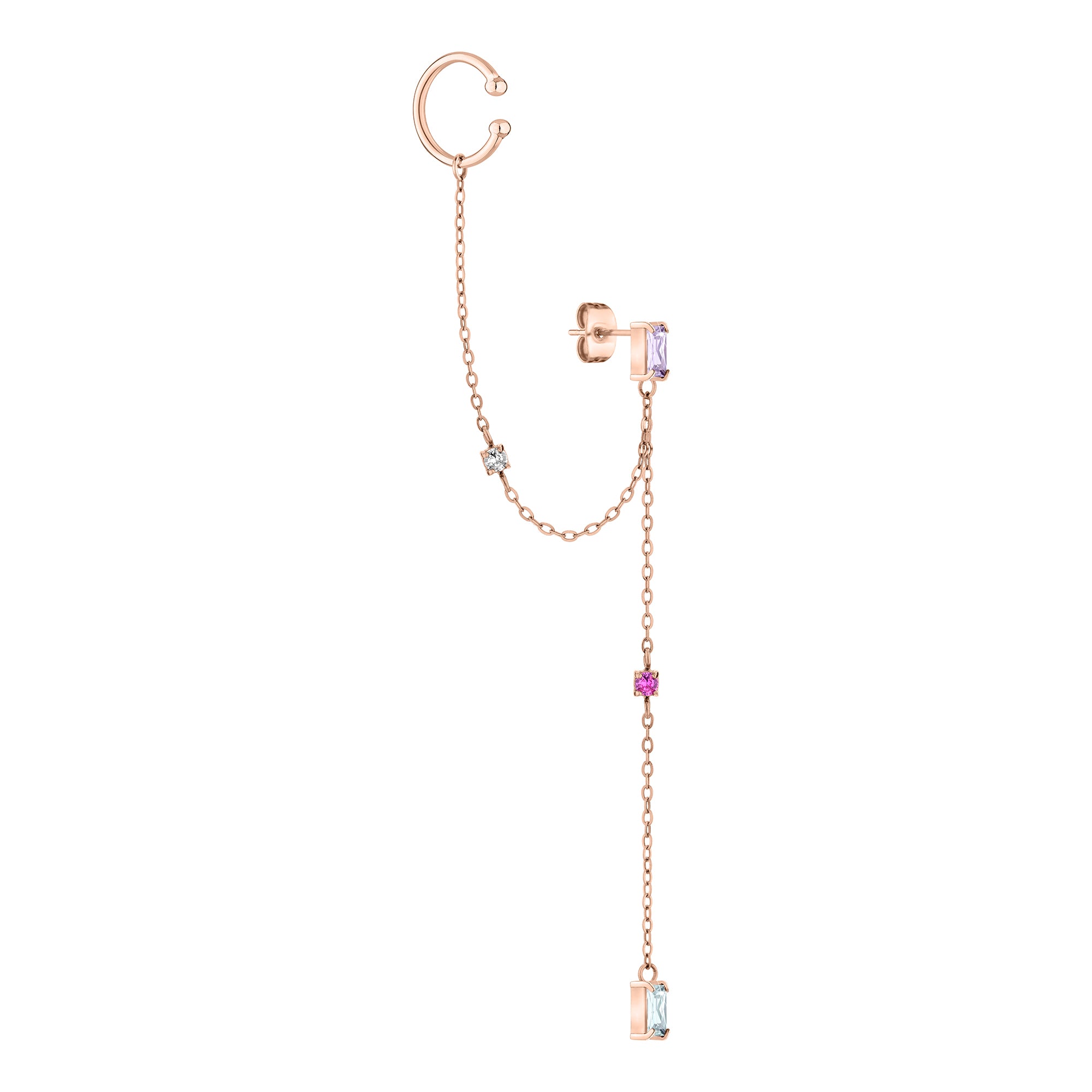 Tamaris Ohrhänger mit integriertem Earcuff, feiner Kette und Zirkoniasteinen in der Farbe roségold Produktbild