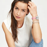 Tamaris Beads-Armband mit Stoffband, Aquamarin-Beads und Silberdetails Tragebild