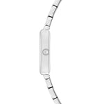 Tamaris Armbanduhr mit eckigem silbernem Gehäuse und silbernem Edelstahlband Seitenansicht