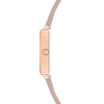 Tamaris Armbanduhr mit eckigem roségoldenem Gehäuse und rosa Lederband Seitenansicht