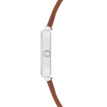 Tamaris Armbanduhr mit eckigem silbernem Gehäuse und braunem Lederband Produktbild Seitenansicht