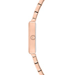 Tamaris Armbanduhr mit eckigem roségoldenem Gehäuse und roségoldenem Edelstahlband Seitenansicht