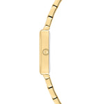 Tamaris Armbanduhr mit eckigem goldenem Gehäuse und goldenem Edelstahlband Seitenansicht