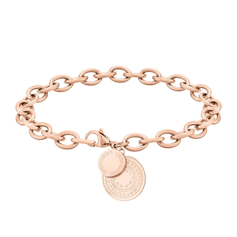 Liebeskind Berlin Armband mit Gliederkette und Münzanhänger im Vintage-Design in der Farbe roségold Produktbild