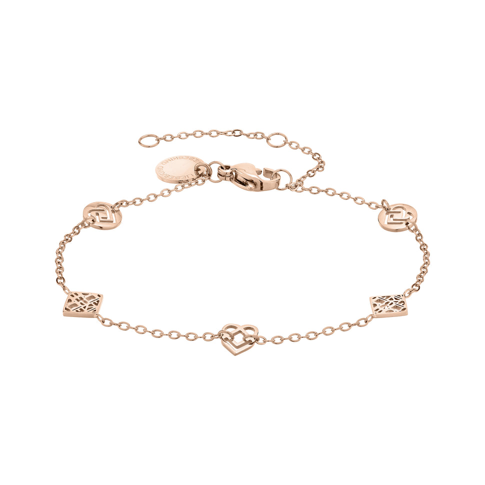 Liebeskind Berlin Armband mit fünf unterschiedlichen Charms in der Farbe roségold Produktbild