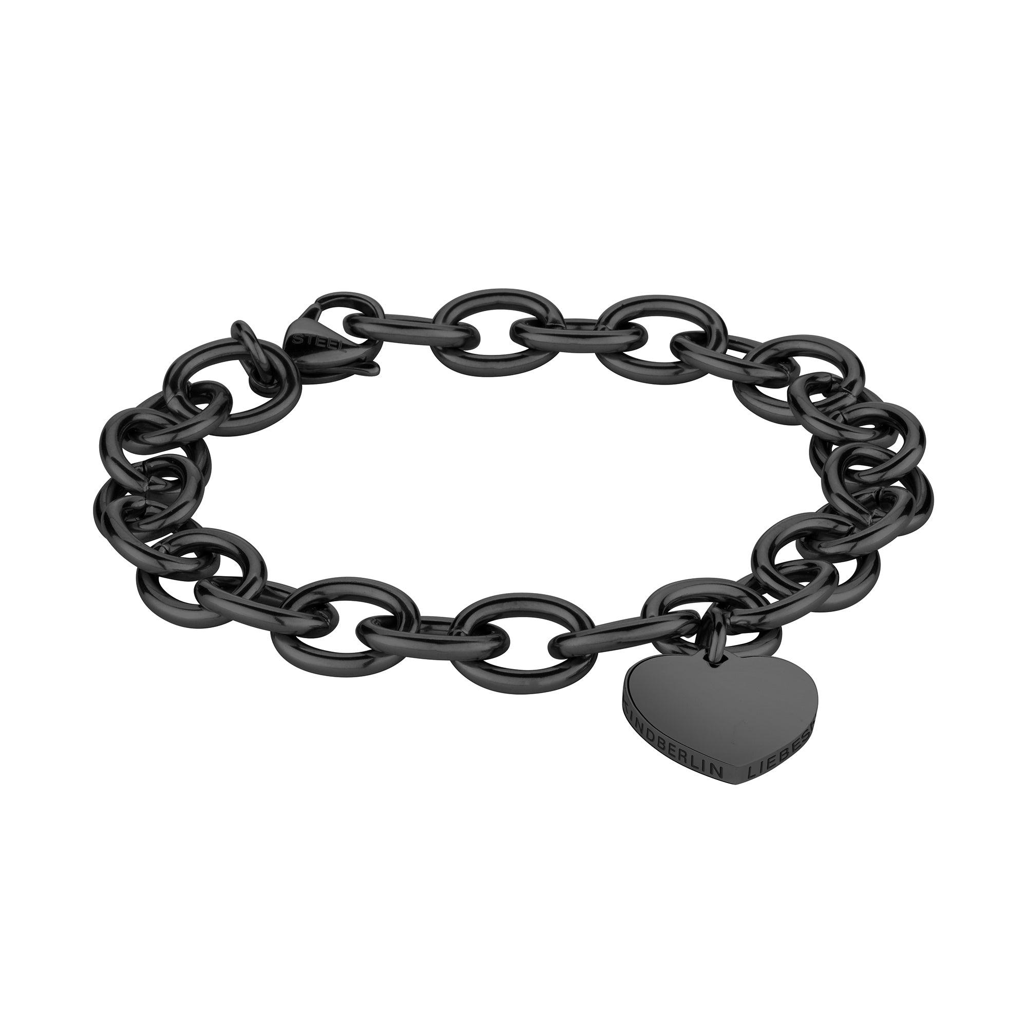 Liebeskind Berlin Armband - Chunky Heart; grobe Gliederkette mit Herzanhänger in der Farbe schwarz Produktbild