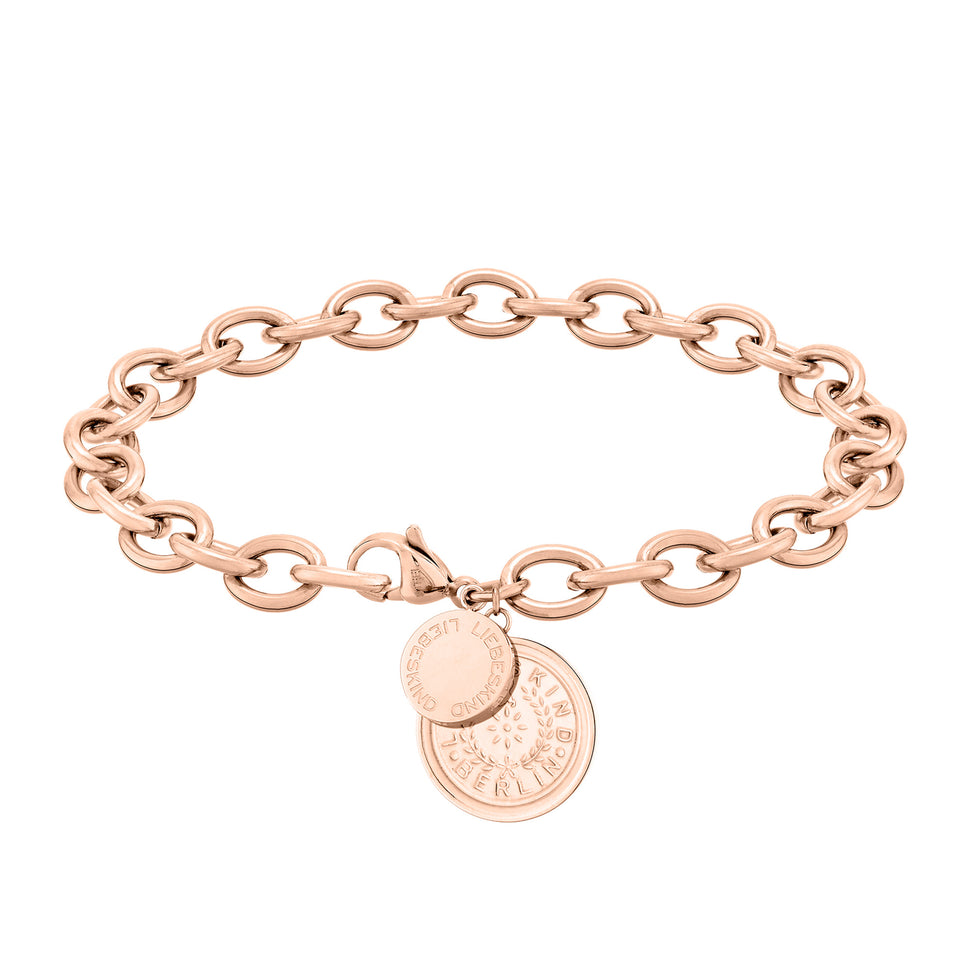 Liebeskind Berlin Armband mit Gliederkette und Münzanhänger im Vintage-Design in der Farbe roségold Produktbild