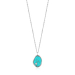 Ania Haie Halskette mit feiner Kette und Türkis Anhänger mit zirkonia Detail in der Farbe silber Produktbild