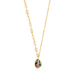 Die Ania Haie Halskette - Turning Tides Hidden Gem ist eine goldene 925er Sterling Silberkette mit ungleichen Gliedern und einem tropfenförmigen Anhänger aus Abalone-Muscheln - ein auffälliges Statement von Ania Haie.