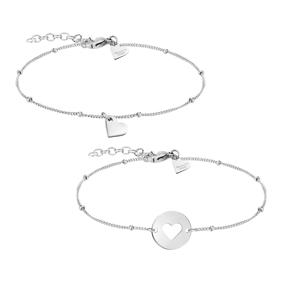 Tamaris Set - You & Me; mit sich ergänzenden Herzmotiv-Armbänder in der Farbe silber Produktbild