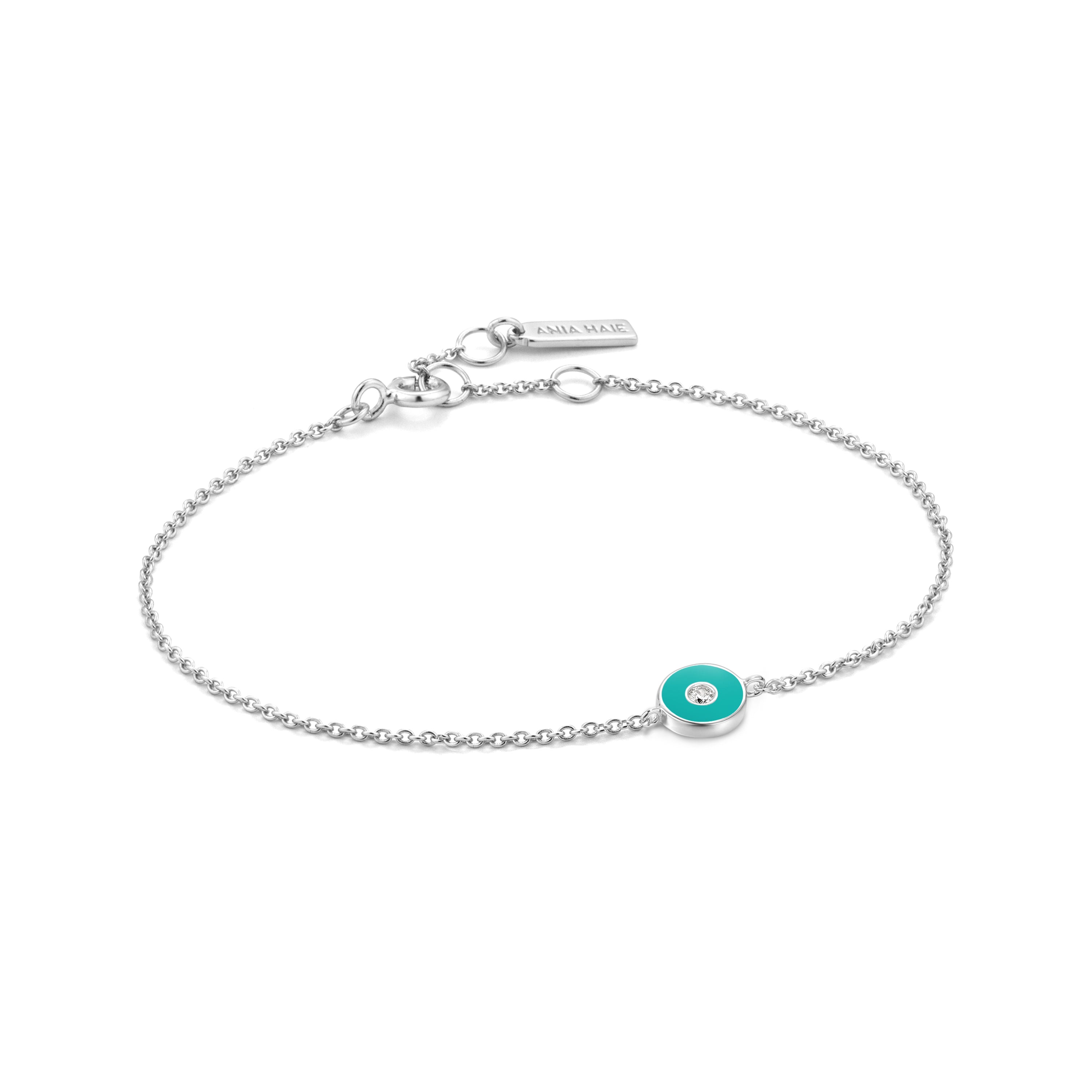 Ania Haie Armband - Turquoise Enable Disc; mit Zirkoniastein auf einer Scheibe aus Emaille in der Farbe silber Produktbild