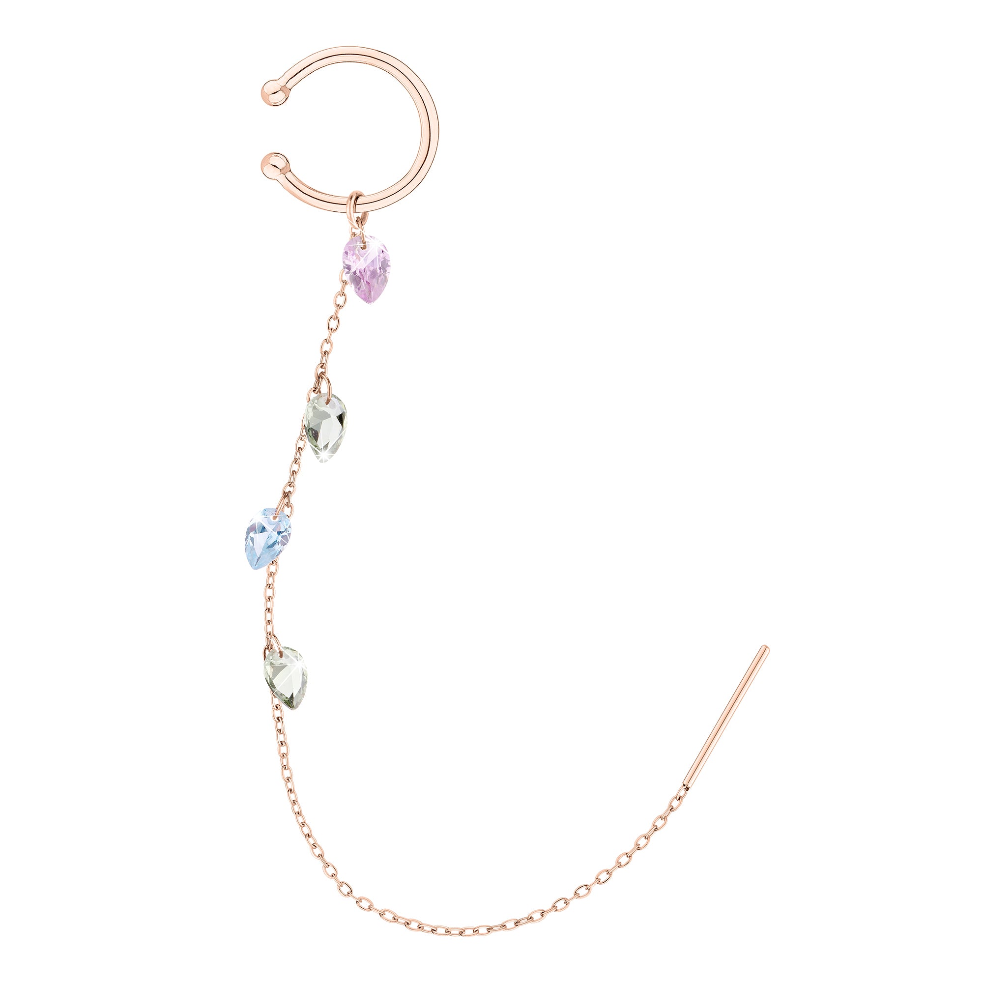 Tamaris Ear Cuff mit Durchziehkette und mehrfarbigen Zirkonia Anhängern in der Farbe roségold Produktbild