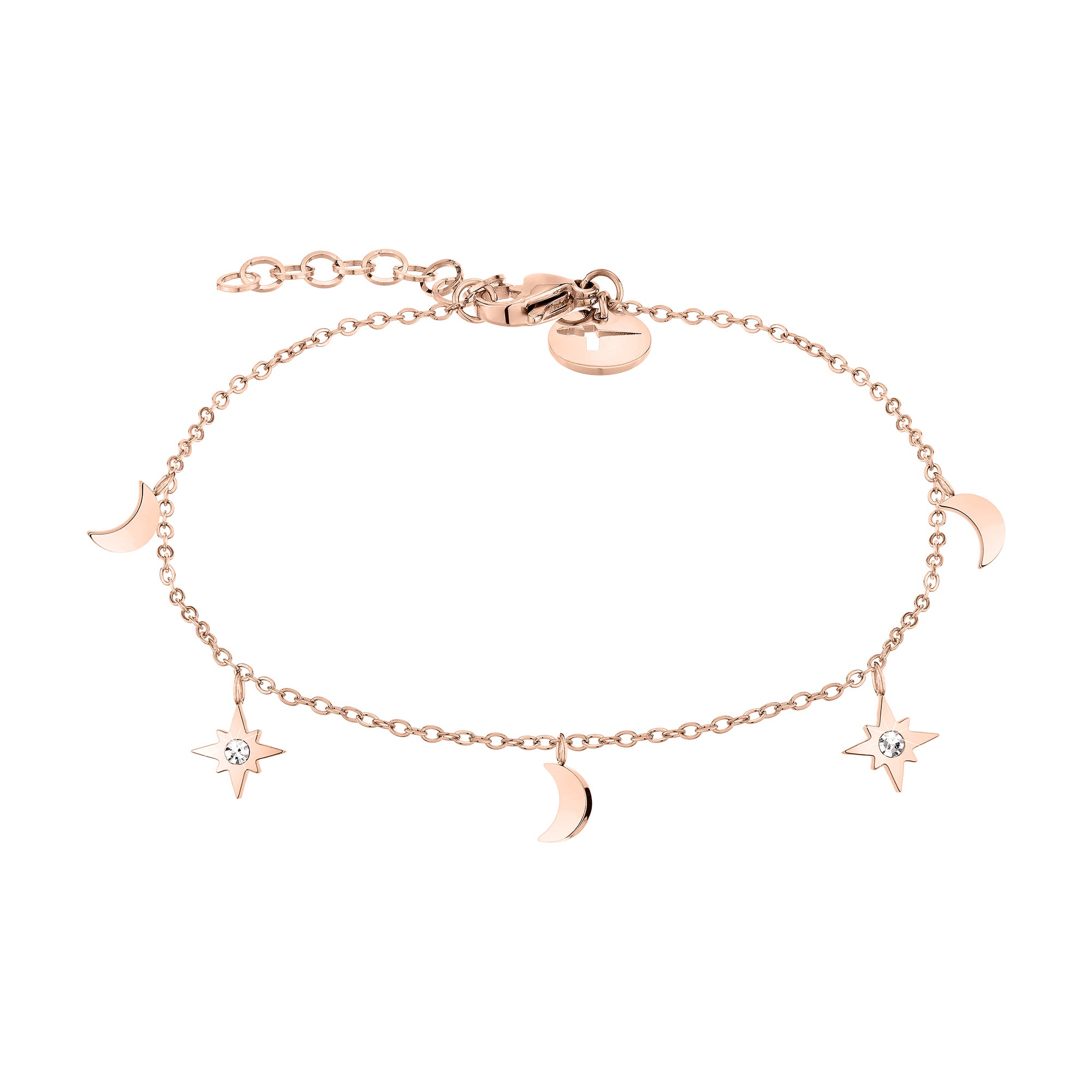 Tamaris Armband mit feiner Kette, Mond- und steinbesetzten Sternanhängern in der Farbe roségold Produktbild