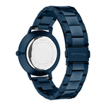 Tamaris Armbanduhr mit blauem Zifferblatt mit roségoldenen Indizes, blauem Gehäuse und blauem Edelstahlband Rückansicht