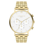 Liebeskind Berlin Armbanduhr mit goldenem Gehäuse, goldenem Edelstahlband und Chronographenwerk Produktbild