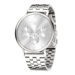 Die LIEBESKIND BERLIN Armbanduhr ist ein moderner silberner Chronograph mit einem eleganten Edelstahlband und drei Hilfszifferblättern auf einem minimalistischen Zifferblatt von Liebeskind Berlin.