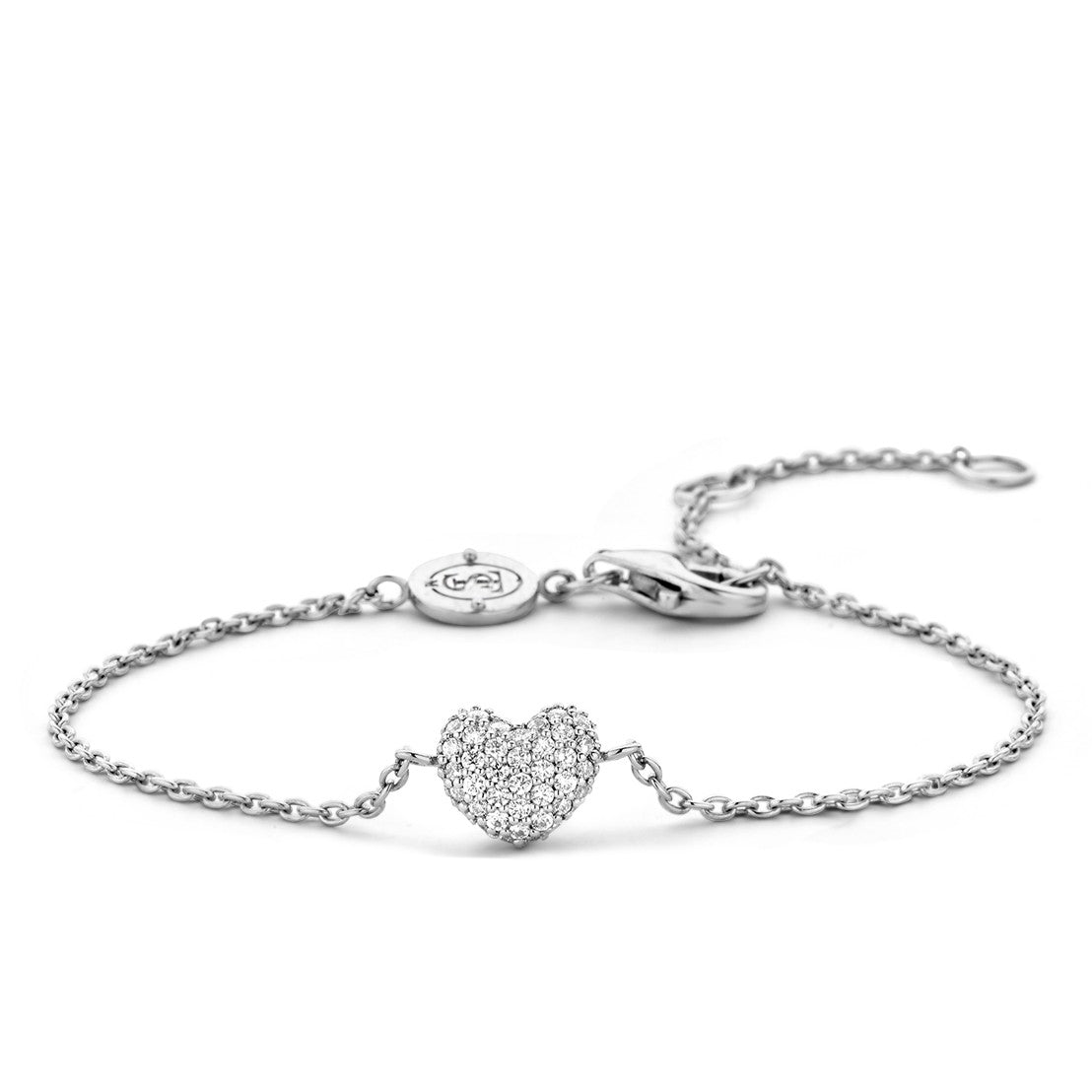 Ti Sento Milano Armband mit feiner Kette und mit Glitzerstein besetztem Herzanhänger in der Farbe silber Produktbild