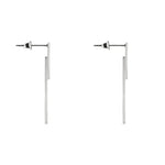 Der LIEBESKIND BERLIN Ohrhänger - The Geometric von Liebeskind Berlin zeichnet sich durch einen minimalistischen silbernen Stab mit vertikalem, rechteckigem Design aus und verleiht jedem Outfit einen urbanen Stil. Abgebildet auf einem weißen Hintergrund.