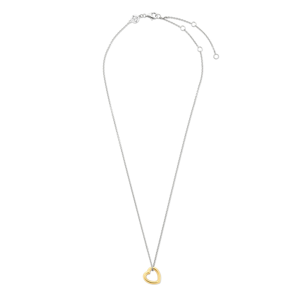 Ti Sento Milano Halskette in Silber mit goldenem Herzanhänger, bicolor. Produktansicht