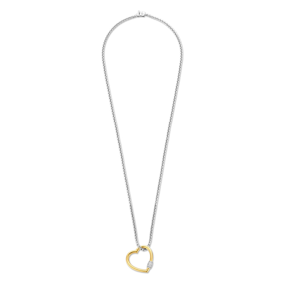 Ti Sento Milano Halskette silberne Kette mit goldenem Herz, bicolor, Frontansicht