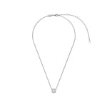 Die Ti Sento Milano Halskette von Ti Sento Milano ist eine zarte silberne Kette mit Verlängerung und kleinem, quadratischem Zirkonia-Anhänger, der mit klaren Steinen verziert ist.