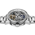 Die Ingersoll Armbanduhr - The Jazz verfügt über ein skelettiertes Ziffernblatt mit sichtbaren Zahnrädern, Mondphasen-Anzeige und Metallarmband.