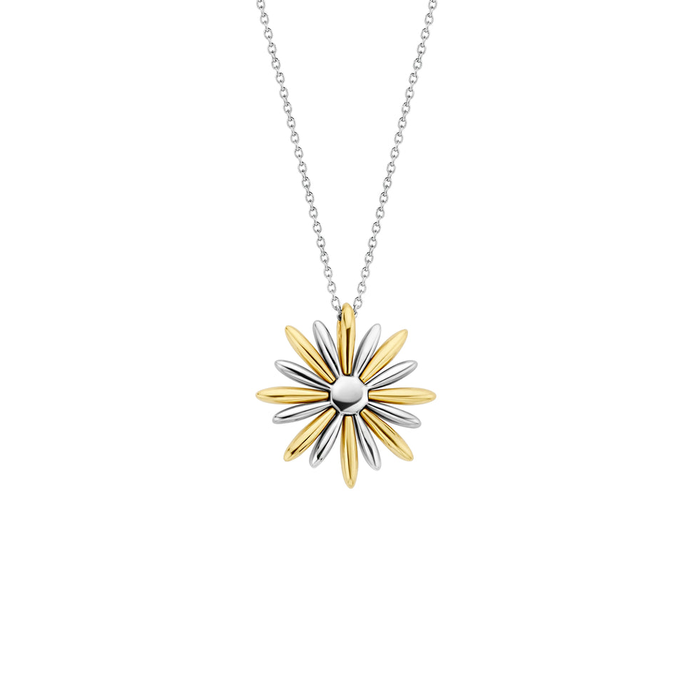 Ti Sento Milano Halskette - The Sparkling Flower; mit silberner Kette und goldenem Blütenanhänger Rückansicht