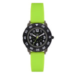 Cool Time Kids Armbanduhr mit schwarzem Zifferblatt, schwarzem Gehäuse und grünem Silikonband; Produktbild
