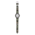 Cool Time Kids Armbanduhr mit Dino-Design auf dem Zifferblatt, grünem Gehäuse mit grünem, drehbarem Topring und grünem Kunstlederarmband mit Dino-Designs; Zusatzbild