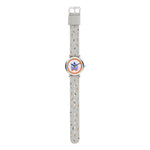 Cool Time Kids Armbanduhr mit Monster-Design auf dem Zifferblatt, silbernem Gehäuse und grauem Textilband; Zusatzbild