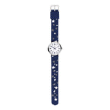 Cool Time Kids Armbanduhr mit silbernem Zifferblatt und blauem Textilband mit kleinen, weißen Sternen; Zusatzbild