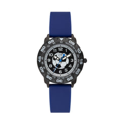 Cool Time Kids Armbanduhr mit Fußball-Print auf dem Ziffernblatt und blauem Silikonband Produktbild