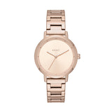 DKNY Armbanduhr mit roségoldenem Sunray-Ziffernblatt, roségoldenem Gehäuse und roségoldenem facettiertem Edelstahlband Produktbild