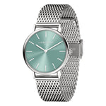 Liebeskind Berlin Armbanduhr mit grünem Zifferblatt, silbernem Gehäuse und silbernem Meshband Zusatzbild