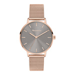 Tamaris Armbanduhr mit grauem Zifferblatt, roségoldenem Gehäuse und roségoldenem Meshband Produktbild