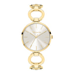 Tamaris Armbanduhr mit silbernem Ziffernblatt, goldenem Gehäuse und goldenem Schmuckband Produktbild
