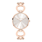 Tamaris Armbanduhr mit silbernem Ziffernblatt, roségoldenem Gehäuse und roségoldenem Schmuckband Produktbild