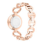 Tamaris Armbanduhr mit silbernem Ziffernblatt, roségoldenem Gehäuse und roségoldenem Schmuckband Rückansicht