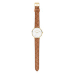 Tamaris Armbanduhr in klassischem Design mit goldenem Gehäuse und braunem Lederarmband Produktbild