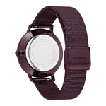 Tamaris Armbanduhr mit lila Ziffernblatt, lila Gehäuse und lila Mesh-Armband Rückansicht